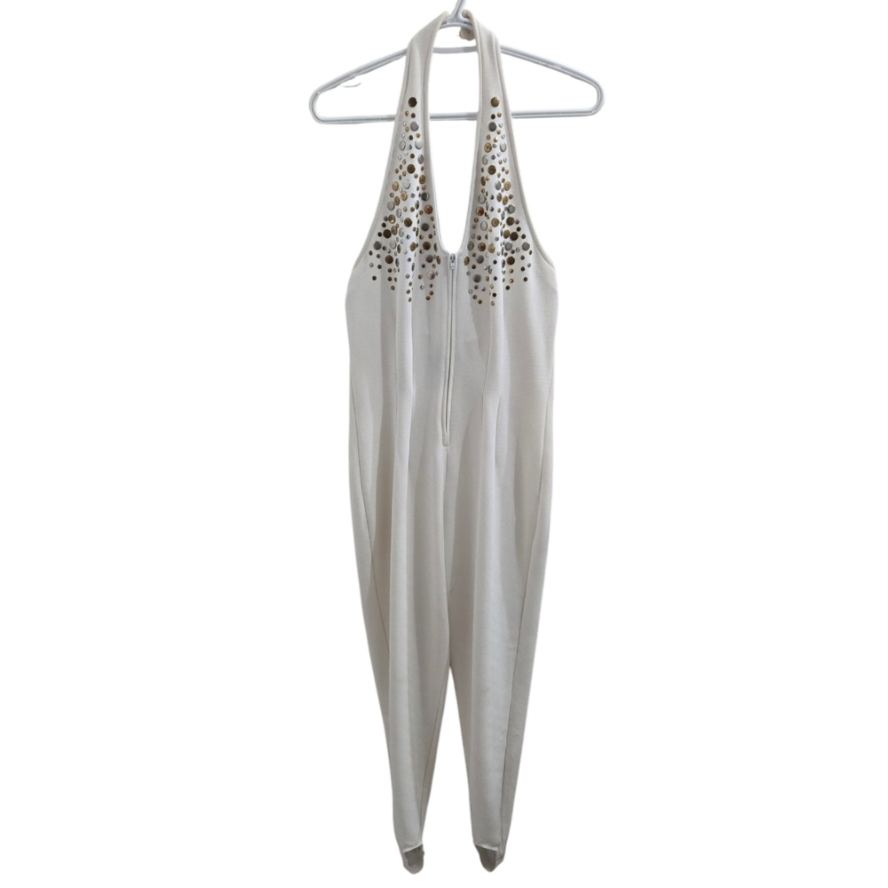 Vintage Shamash & Yofi Creations Adorned White Sleeveless Jumpsuit Size S